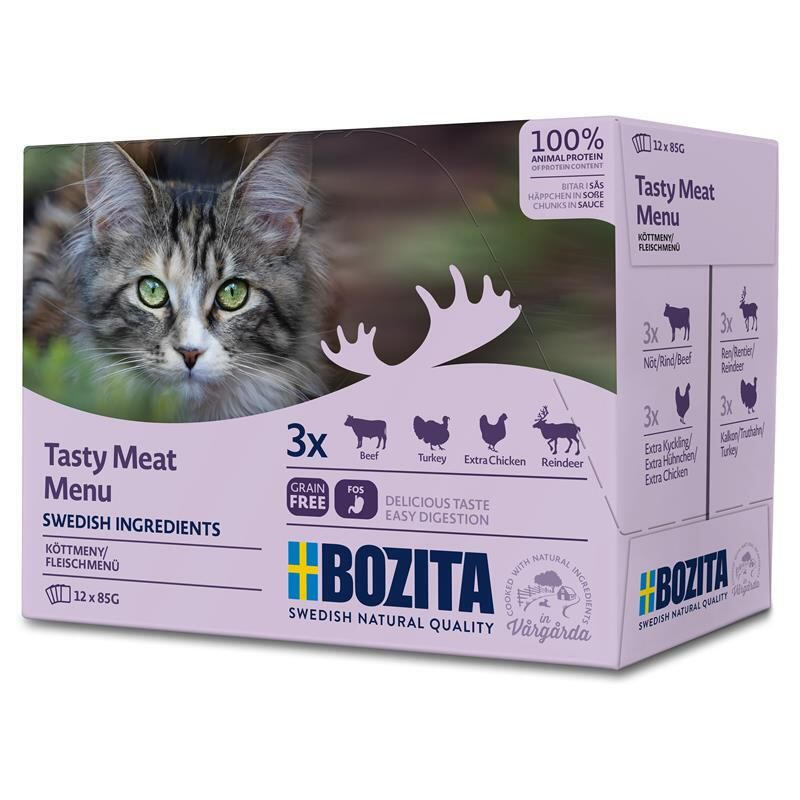 Comida hÚmeda para gatos bozita tasty meat menu  12 x 85g