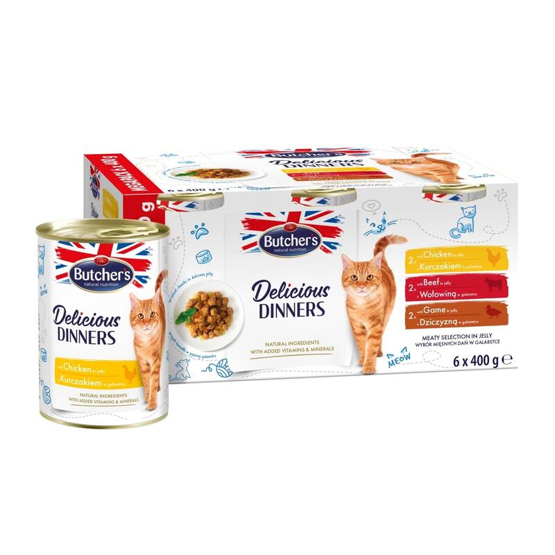 Comida hÚmeda para gatos butcher’s delicious dinners meaty selection in jelly 6 x 400g