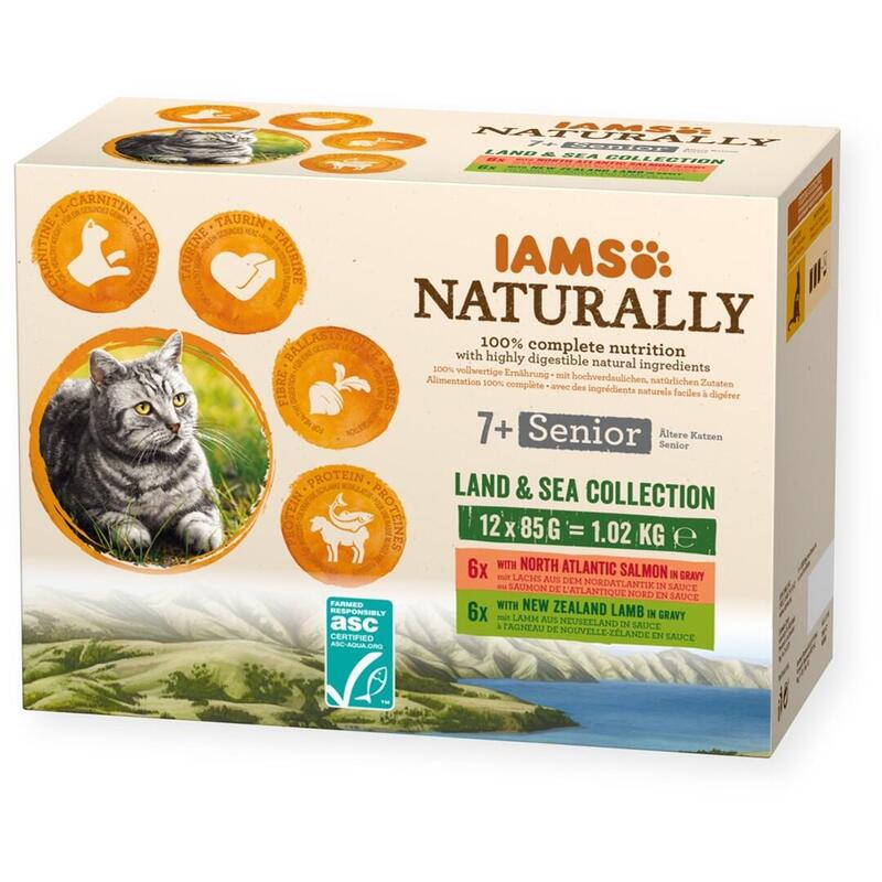 Comida hÚmeda para gatos  iams naturally senior land & sea collection 12 x 85g