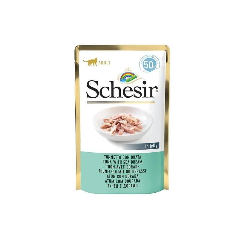 Comida hÚmeda para gatos schesir in jelly tuna with sea bream  50 g
