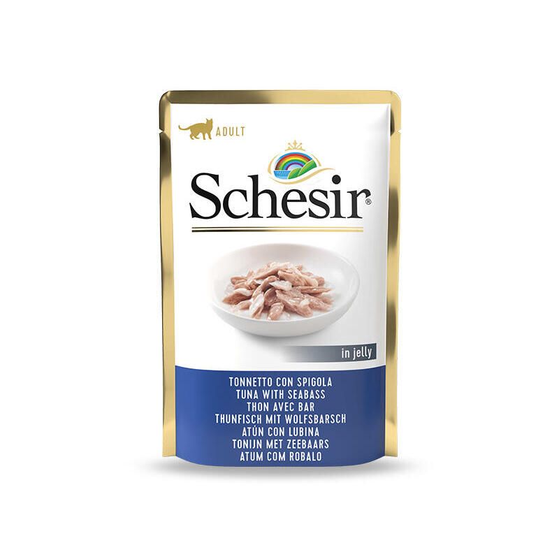 Comida hÚmeda para gatos schesir in jelly tuna with seabass  85 g