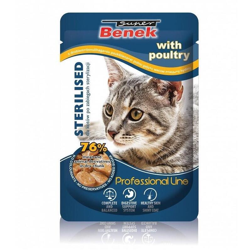 Comida hÚmeda para gatos super benek sterilised with poultry 100g