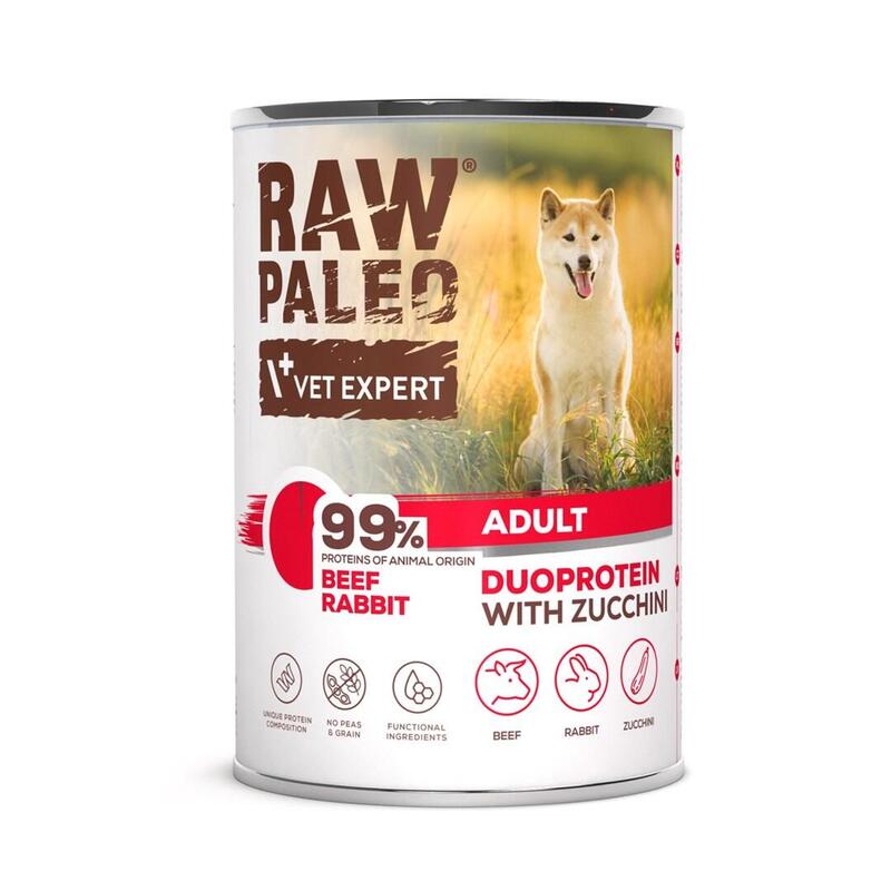Comida hÚmeda para perros raw paleo duoprotein beef & rabbit adult  400g