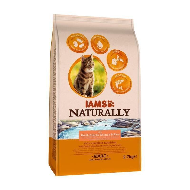 Comida seca para gatos iams naturally adult north atlantic salmon & rice  2,7kg