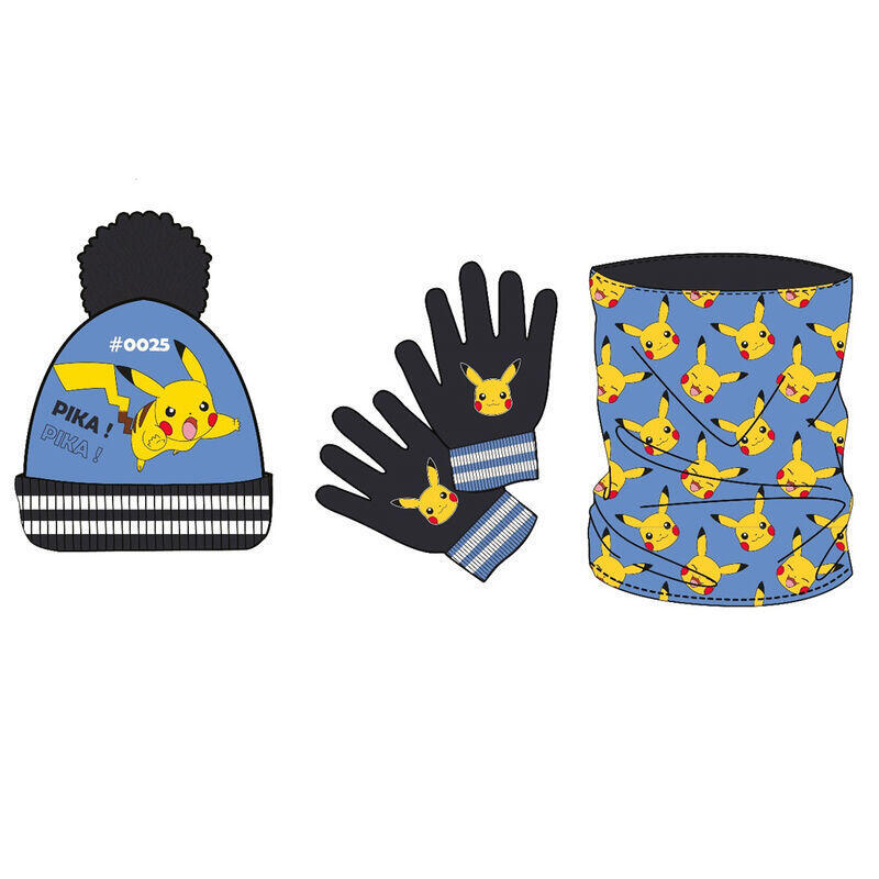 Conjunto gorro guantes braga cuello pokemon