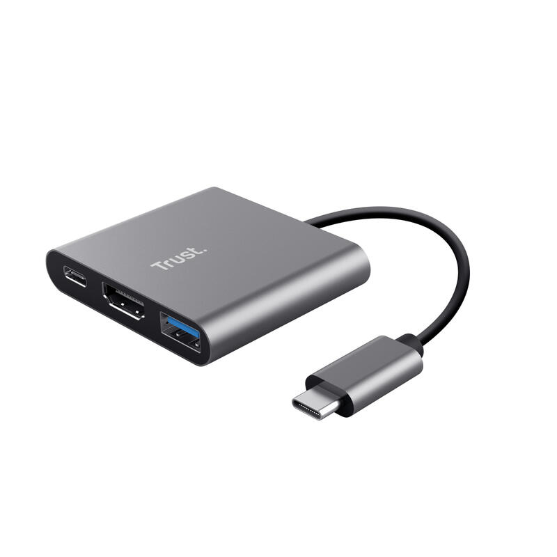 Conversor trust dalyx 3 in 1 usb tipo-c macho hdmi hembra usb usb tipo-c pd 10cm gris