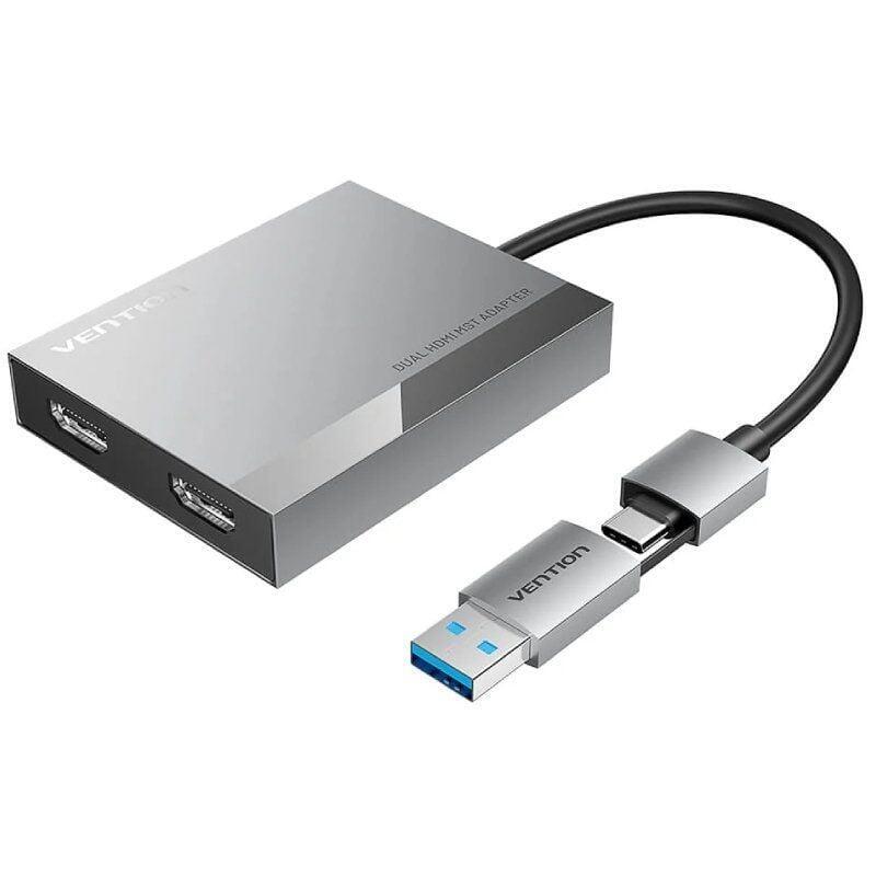 Conversor vention acxhb usb tipo-c macho usb macho 2x hdmi hembra 15cm gris