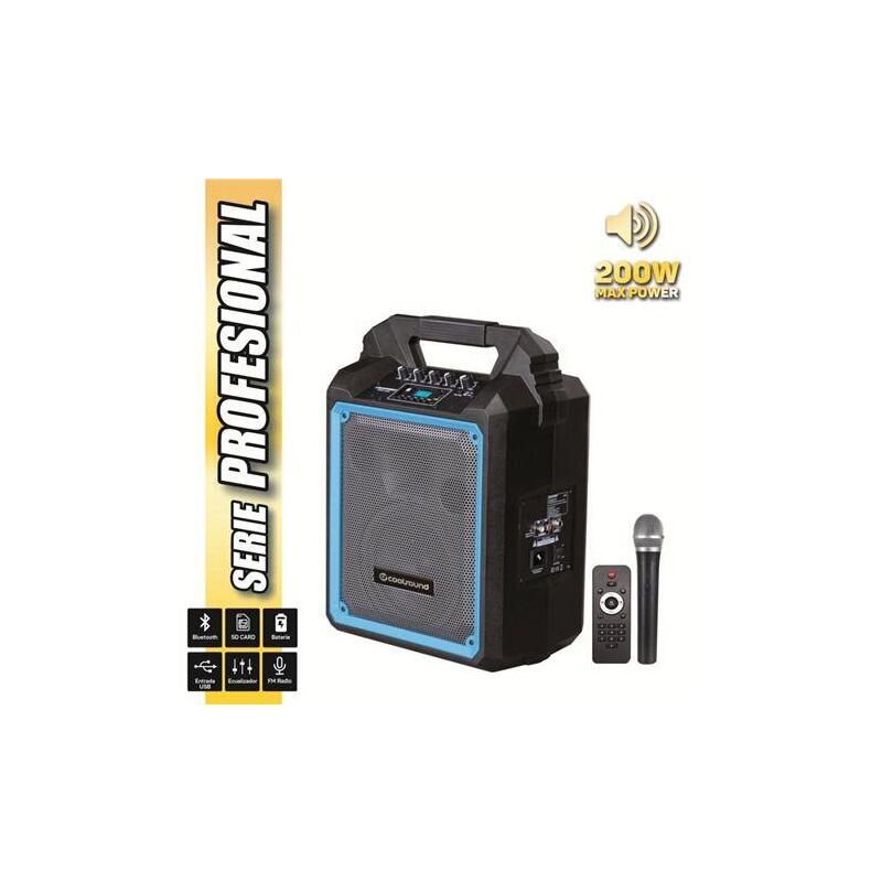 Coolsound pro 200 altavoz autoamplificado bluetooth 200w 6.5″ 60w rms con bateria – usb, sd, entrada mic. jack 6.3mm – 1 microfo