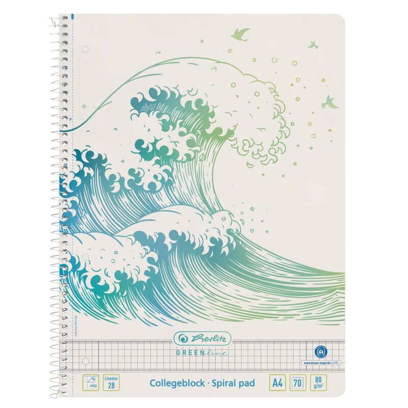 Cuaderno espiral herlitz a4 70 hojas regladas 28 greenline wave