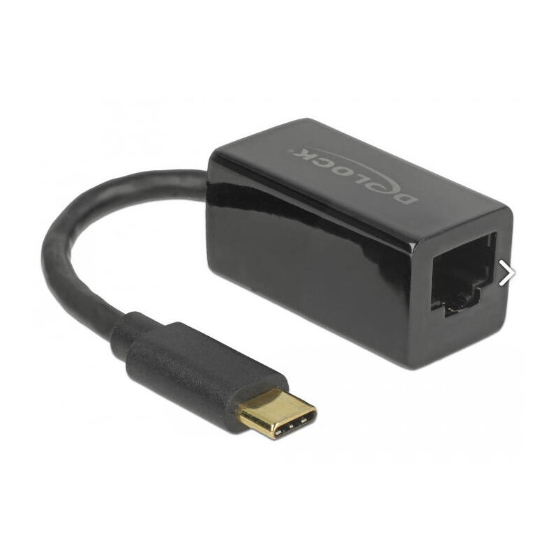 Delock 65904 adaptador de cable superspeed usb (usb 3.1 gen 1) usb type-c gigabit lan rj45 jack negro