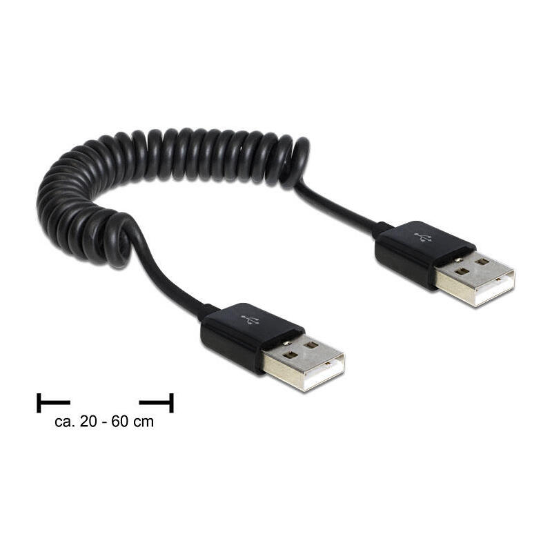 Delock 83239 usb cable 0.6 m usb 2.0 usb a black spiral