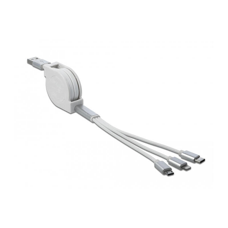 Delock 85850 cable usb 0,98 m 2.0 usb a usb c/micro-usb b/lightning plata, blanco