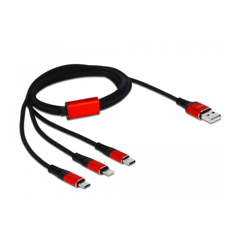 Delock 85892 cable usb 1 m 2.0 usb a usb c/micro-usb b/lightning negro, rojo