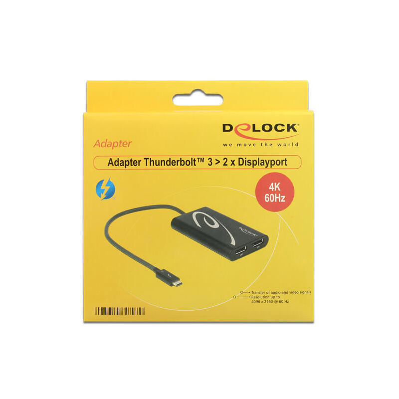 Delock adaptador thunderbolt™ 3 macho  2 x displayport hembra 4k 60 hz