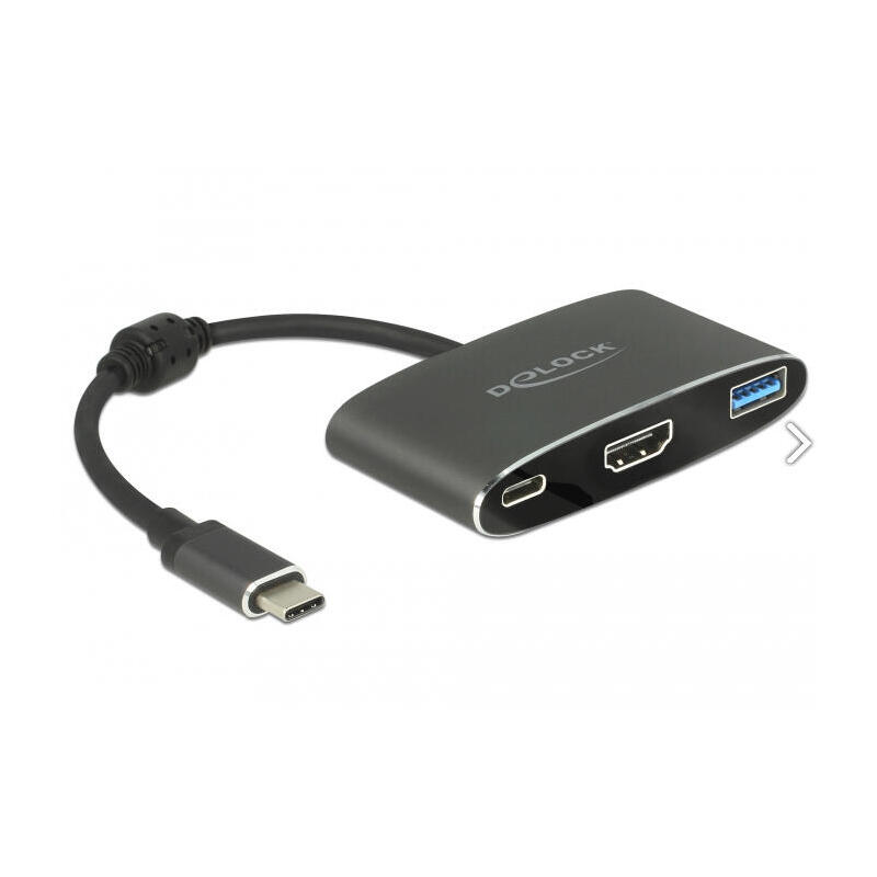 Delock adaptador usb tipo-c machohdmi hembra 4k 30 hz+usb typ-a+usb tipo-c pd