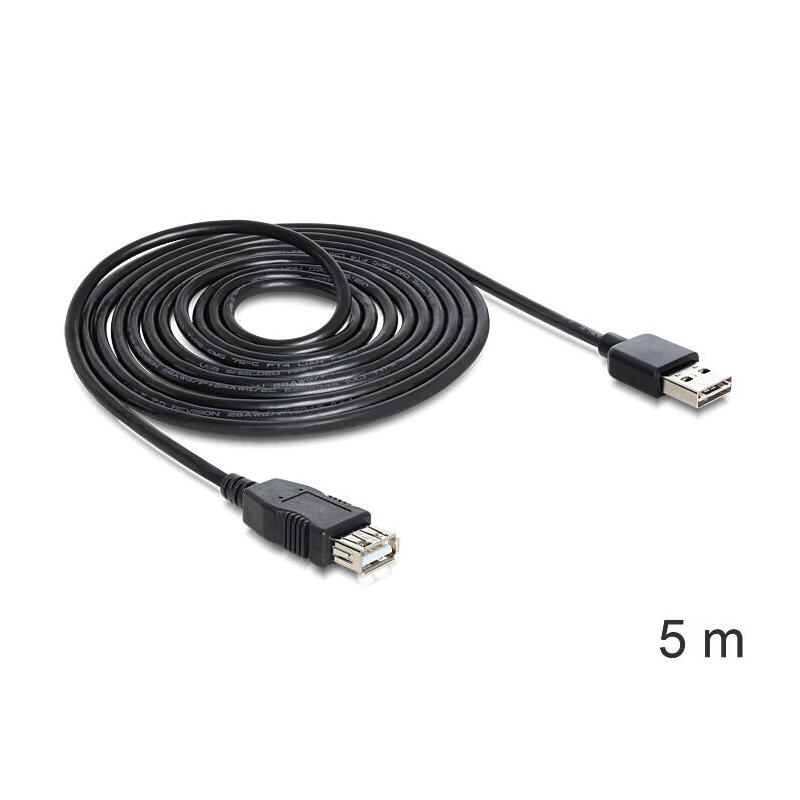 Delock cable easy-usb 2.0 tipo-a – alargo m/m 5m negro