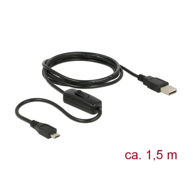 Delock cable usb 2.0 tipo-a macho  usb 2.0 micro-b macho con interruptor para raspberry pi 1,5 m