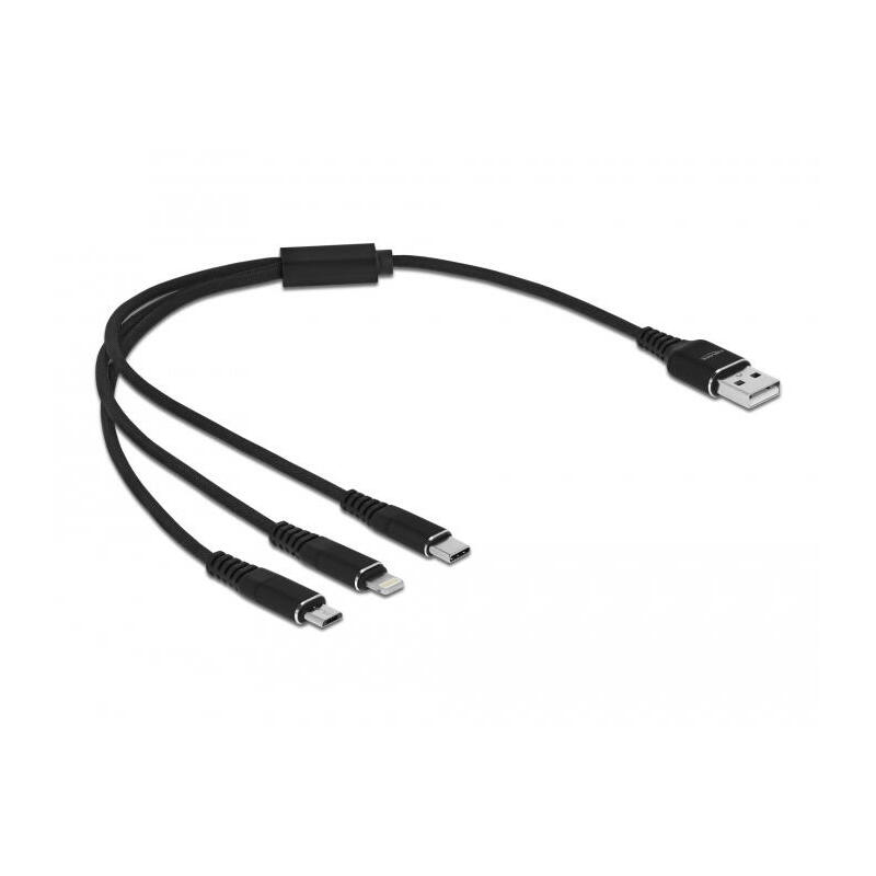 Delock cable usb 3 in 1 para lightning/microusb/type-c 30 cm negro