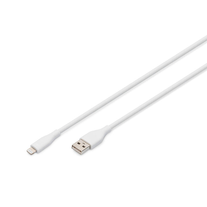 Digitus cable de conexión lightning de silicona, usb-a – lightning 0,5 m, blanco