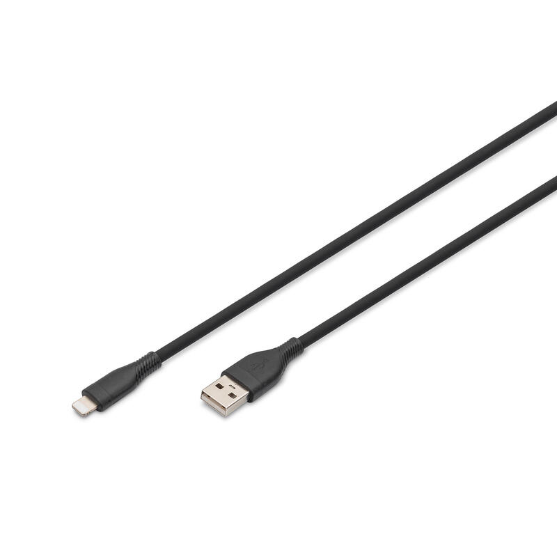 Digitus cable de conexión lightning de silicona, usb-a – lightning 1m, negro