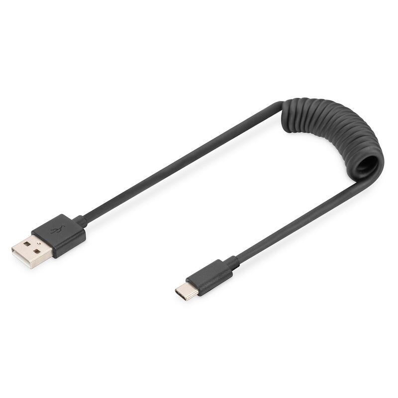 Digitus spiralkabel usb-a-usb-c  1m usb-a-usb-c negro