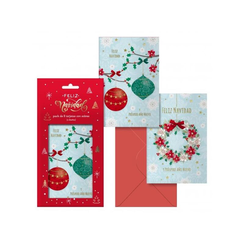 Dohe caramelo pack de 8 tarjetas de felicitacion navideÑa con sobre – 2 modelos distintos – tamaÑo 12,2×23,5cm – papel