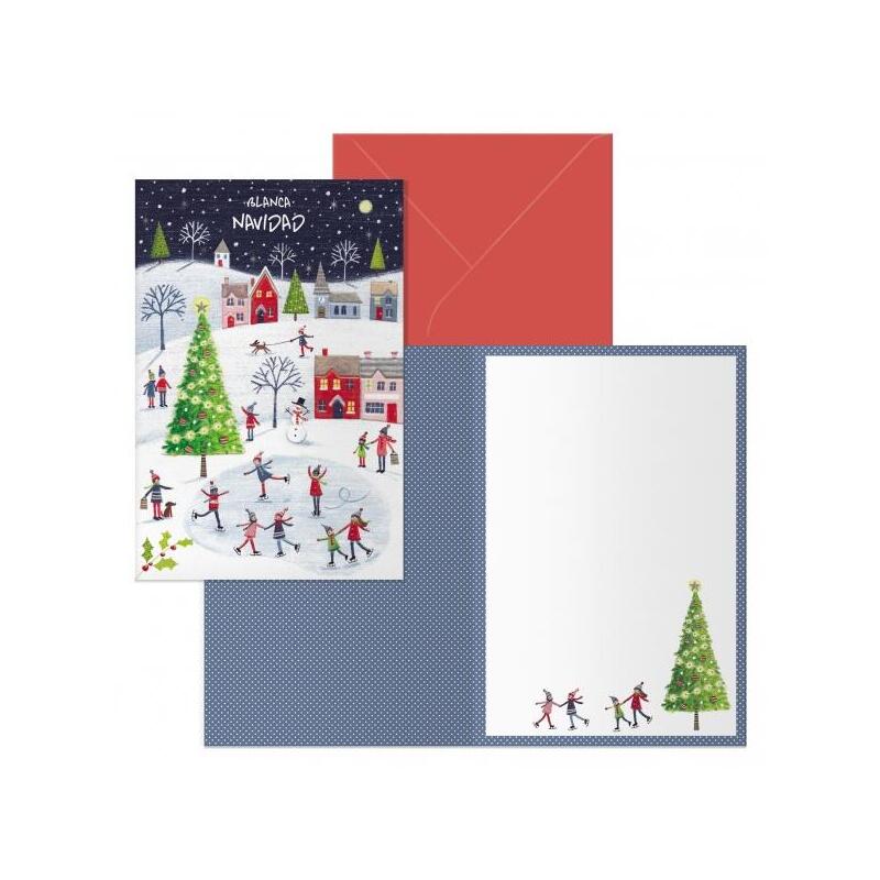 Dohe ice rink pack de 6 tarjetas de felicitacion navideÑa con sobre – tamaÑo cerrada 11.5x17cm, abierta 23x17cm – papel
