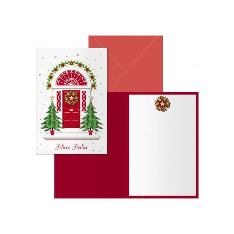 Dohe red door pack de 6 tarjetas de felicitacion navideÑa con sobre – tamaÑo cerrada 11.5x17cm, abierta 23x17cm – papel