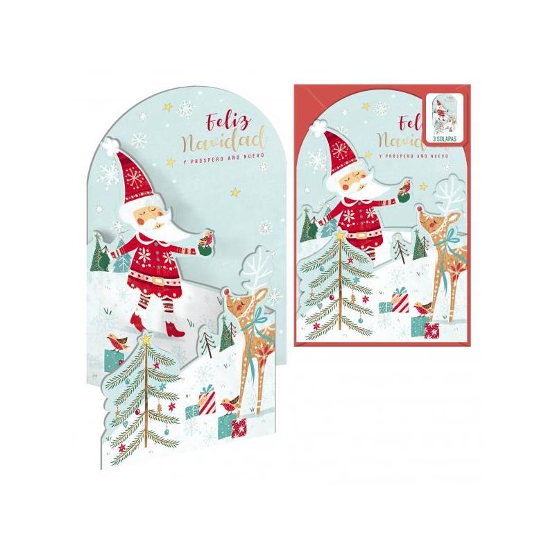 Dohe santa en la nieve pack de 6 tarjetas desplegables de felicitacion navideÑa con sobre – impresas a todo color