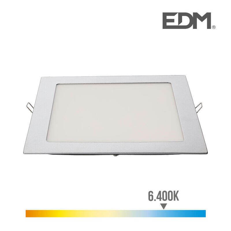 Downlight led empotrable cuadrado 20w luz fria 6400k 1500lm cromado 22x22cm edm