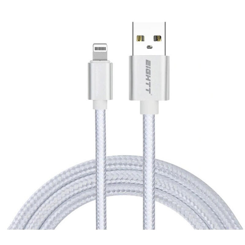 Eightt cable usb a lightning_iphone 1m trenzado nylon plata