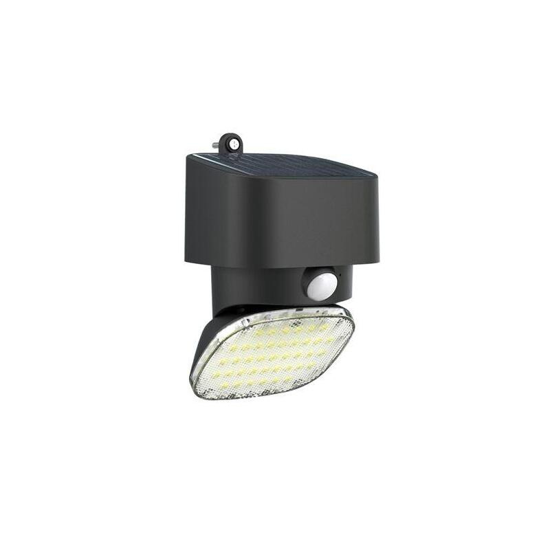 Elbat foco solar 2000lm – luz fria 6000k – regulacion vertical y horizontal – panel solar 1w – ip65 – color negro