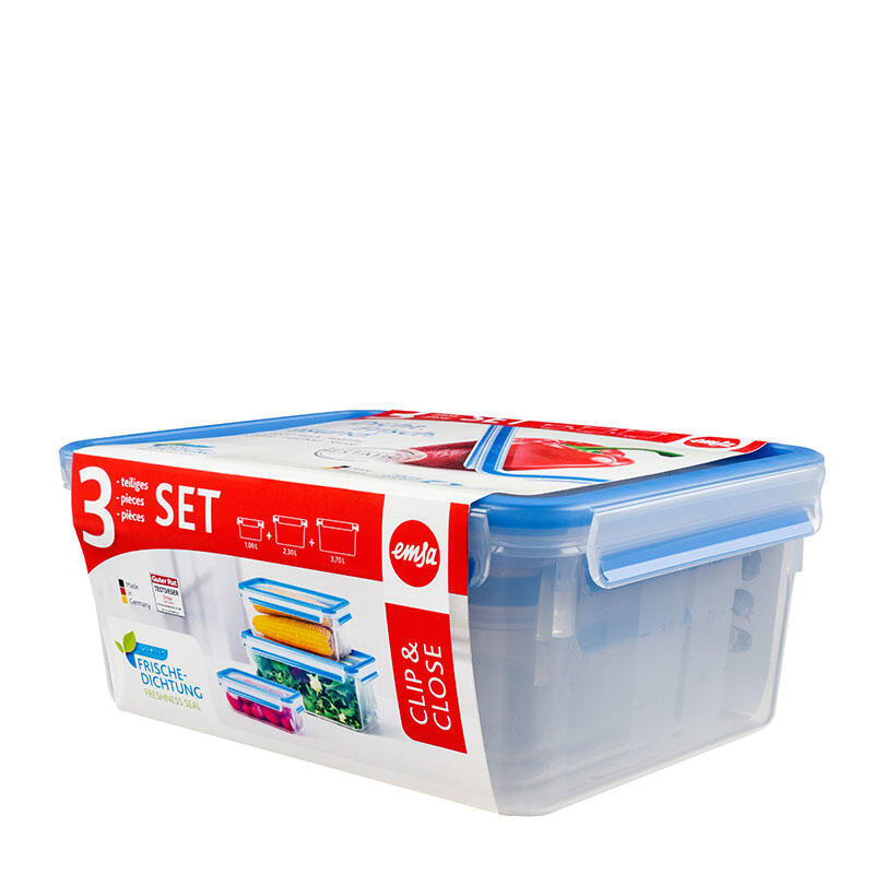 Emsa food clip&close 508567 3p set transparent/blue