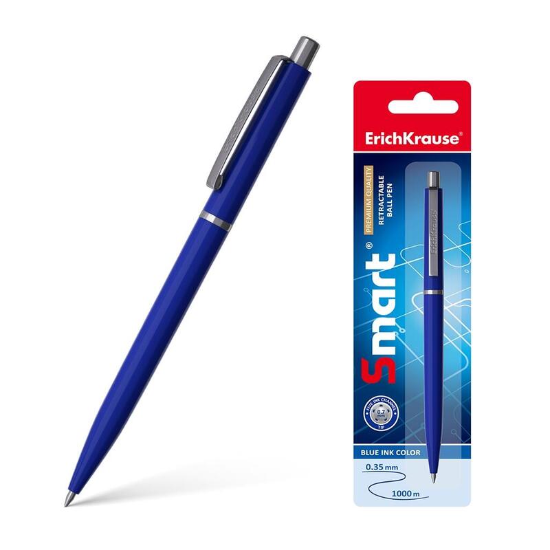 Erichkrause boligrafo automatico smart – recargable con clip metalico – punta de 07mm – tinta de secado rapido – color azul
