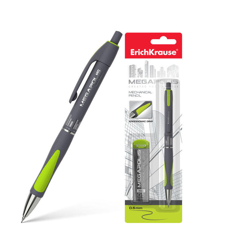 Erichkrause megapolis concept – portaminas con 20 minas 05mm – carcasa redonda y brillante – zona de agarre ergonomica – color n