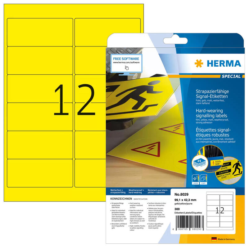 Etiquetas de seÑalizaciÓn herma a4 99,1×42,3 mm lÁmina amarilla 300 piezas.