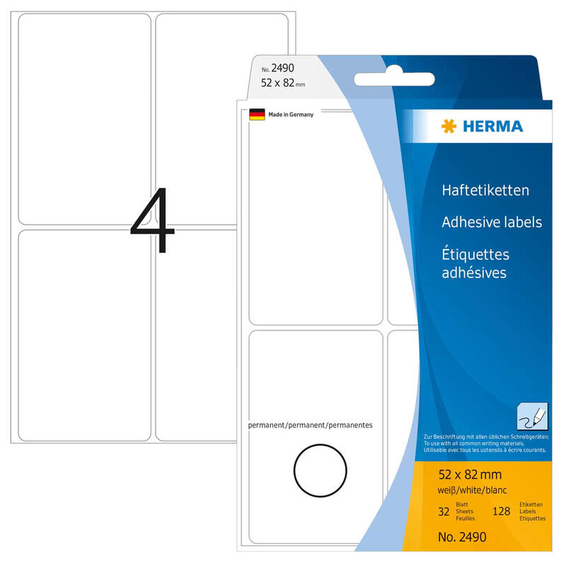 Etiquetas multiusos herma papel blanco 52×82 mm mate 128 piezas.