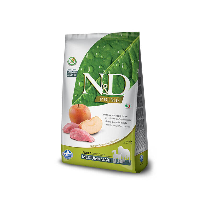 Farmina n&d prime alimento seco para perros adultos de raza mediana y grande con caza y manzana 12 kg