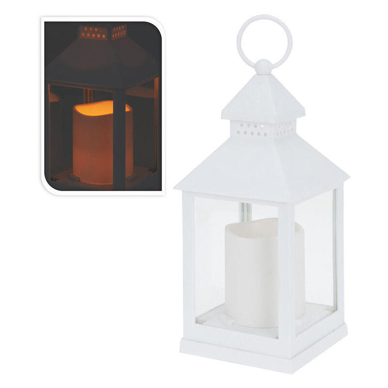 Farol con vela de led 10.5×10.5x23cm blanco