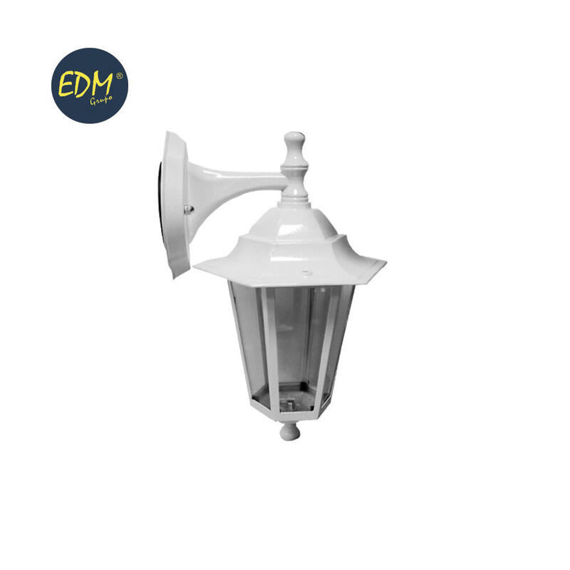 Farol de aluminio y cristal para pared. ip44 e27 60w color blanco Ø19,5x21x32cm modelo zurich. edm