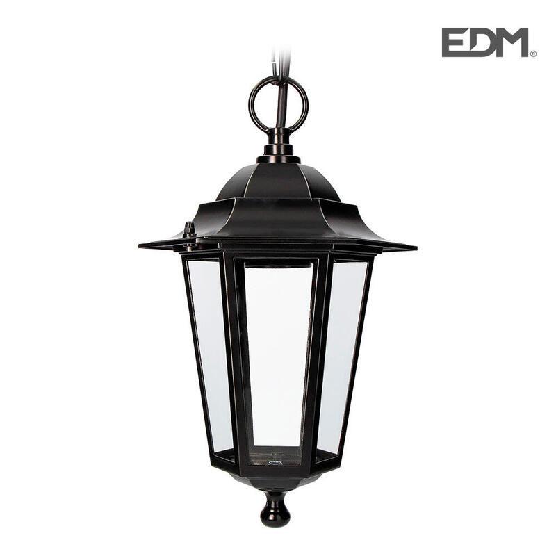 Farol de aluminio y cristal para techo ip44 e27 60w color negro Ø19,2×94,7cm modelo zurich. edm