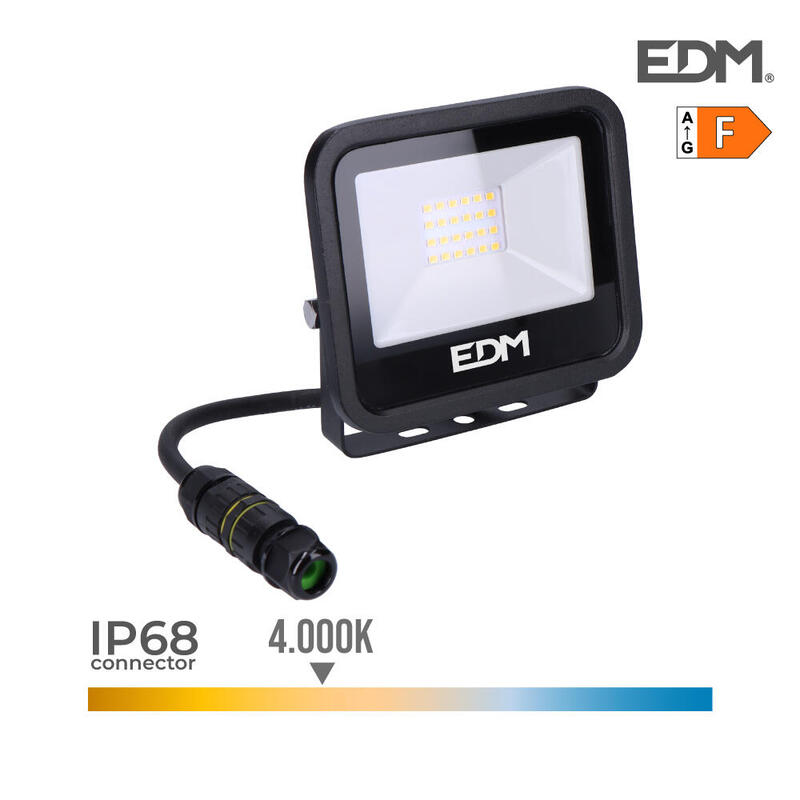 Foco proyector led 20w 1520lm 4000k luz dia black series 12,4×10,6×2,8cm edm