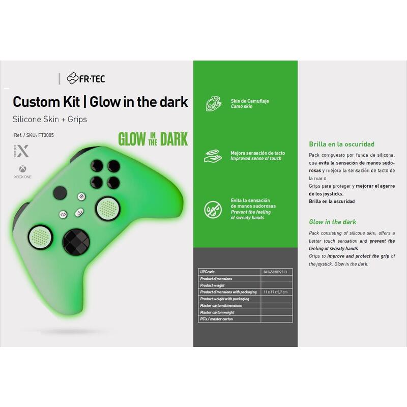 Funda protectora de silicona + grips para mando xbox series x s y one blade custom kit glow in the dark