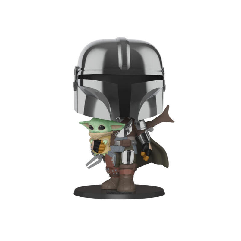 Funko pop! supersized – el mandaloriano con armadura cromada y el nino 10/25cm – star wars: el mandaloriano