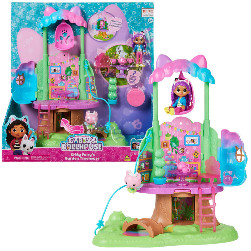 Gabby’s dollhouse transforming garden treehouse playset with lights, 2 figures, 5 accessories, 1 delivery, 3 furniture, kids toy