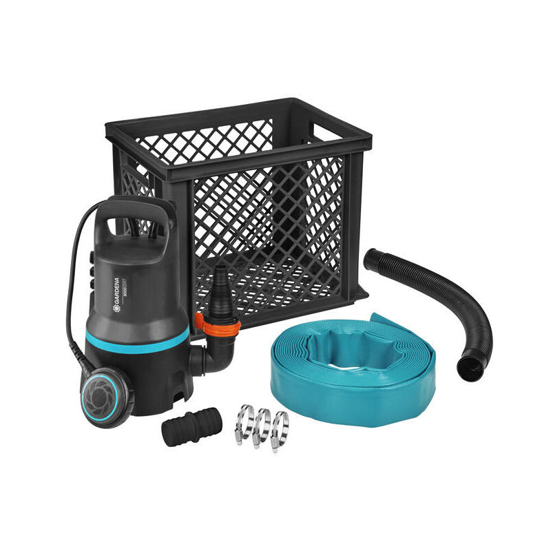 Gardena flood set 9000, sumergible/bomba de presión (negro/turquesa, 300 vatios) 09041-20