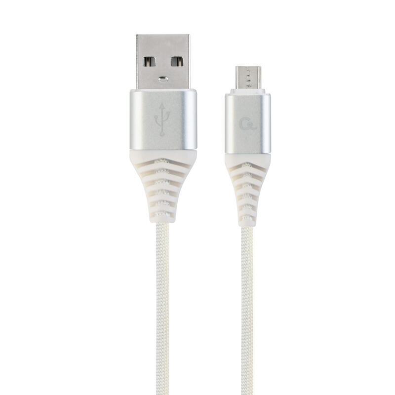 Gembird cable de carga y datos micro-usb trenzado premium, 1m, plata / blanco