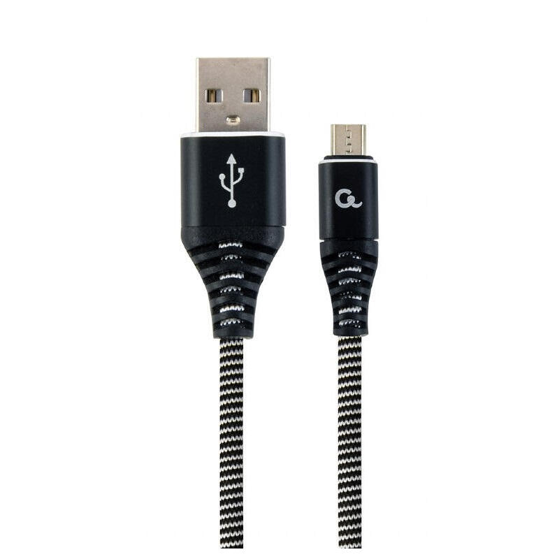 Gembird cable de carga y datos micro-usb trenzado premium, 2m, negro / blanco