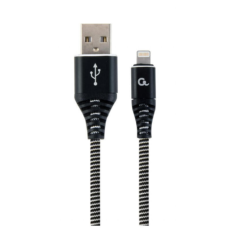 Gembird cable de carga y datos usb a lightning trenzado premium 1m, negro blanco