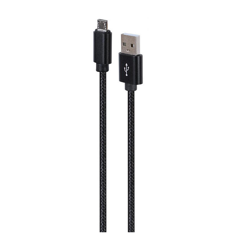 Gembird cable micro-usb trenzado de algodón con conectores metálicos, 1,8 m, negro ccdb-musb2b-ambm-6